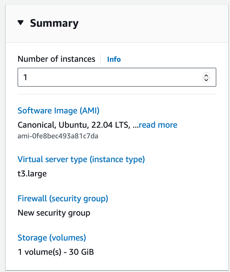 AWS instance summary